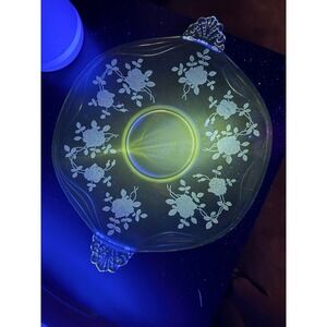 Tiffin Franciscan June Rose Manganese Handled Platter Round Etched Tray 12in